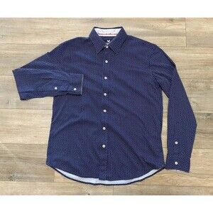 Butter Cloth Button Up Mens M Geometric Blue Flip Cuffs Casual Dress Shirt